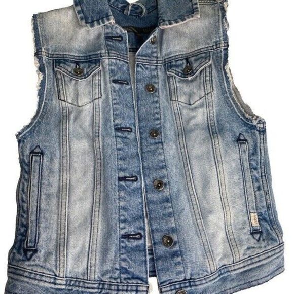 VANS Jackets & Blazers - Vans Off The Wall Women's Distressed Denim Blue Jean Sleeveless Button Jacket XS